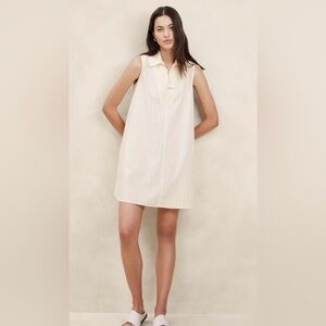Poplin Mini Dress in White and Yellow Stripe